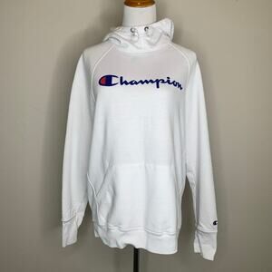 Champion White Hoodie Spellout Sz Large Sweatshirt Athleisure